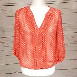 Alya, Orange & White Polka Dot Sheer Top-Small